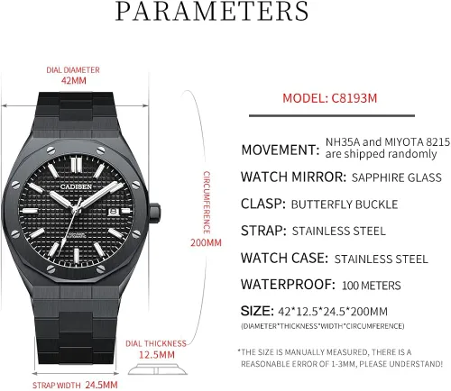 Vista 2 de CADISEN Reloj mecánico automático para hombre 3281ft impermeable marca de lujo casual de negocios reloj de pulsera 42mm