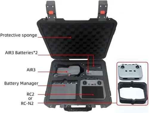 Vista 2 de Estuche de almacenamiento duro para DJI Air 3 Drone, funda de transporte impermeable protectora rígida para Air 3 Fly More Combo con controlador DJI