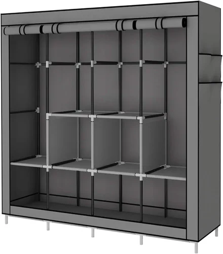 Vista 3 de Organizador portátil de almacenamiento de ropa con 4 rieles colgantes, color gris