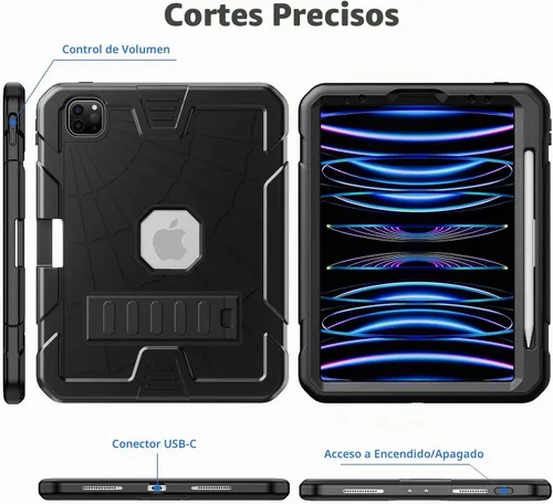 Vista 6 de TSQQST Funda para iPad Pro de 11 pulgadas de 4ª generación 2022 con soporte para lápices, protección de cuerpo completo a prueba de niños, funda
