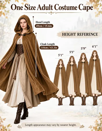 Vista 3 de JPXH Capa medieval con capucha renacentista para hombres y mujeres, disfraz de Halloween Marrón