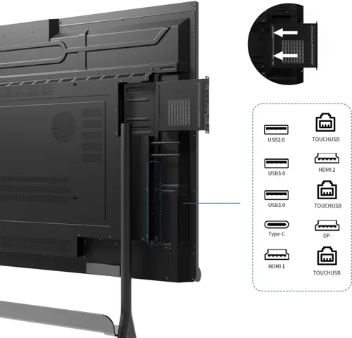 Vista 3 de Tiburn INSPUR - Placa inteligente Ultra 4K UHD de 65 pulgadas Android 13 y Windows 11 Pro Dual OS, micrófono de matriz de 8 líneas, cámara web