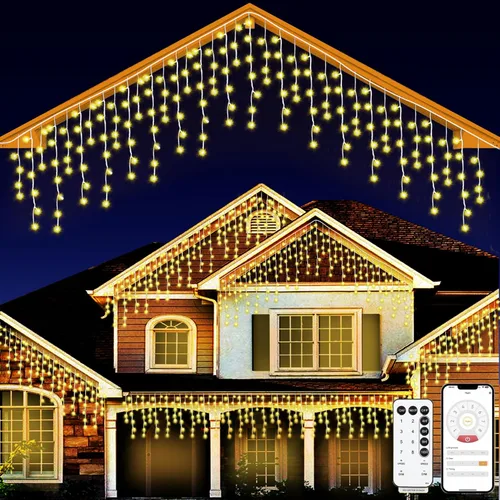 Vista 10 de Luces de Navidad de 131 pies para exteriores, 1680 luces LED impermeables con 8 modos, luz de cadena con aplicación y control remoto para Blanco