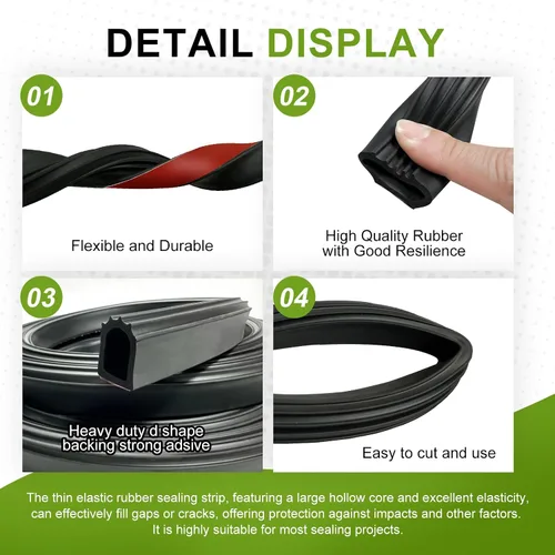 Vista 4 de EPDM - Tira de sellado de puerta de goma autoadhesiva en forma de D, 1 pulgada, resistente a la intemperie para deslizamiento de caravana