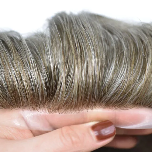 Vista 4 de Toupee para hombres Piezas de pelo fino mono para hombre Toupee sistema de reemplazo de pelo para hombres línea capilar natural para hombre postizo