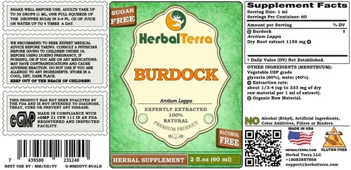 Vista 2 de Herbal Terra LLC Glicerita de bardana (Arctium Lappa), extracto líquido sin alcohol de raíz seca, 2 onzas
