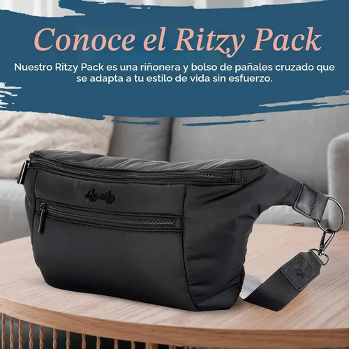 Vista 2 de Itzy Ritzy Riñonera para pañales, bolsa cruzada con cambiador (negro)