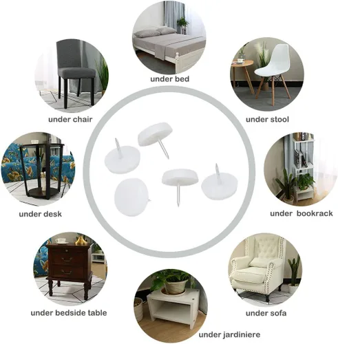 Vista 7 de uxcell Base de plástico blanco Protector de piso Muebles Mesa Silla Sofá Pierna Almohadilla de uñas 19 unids