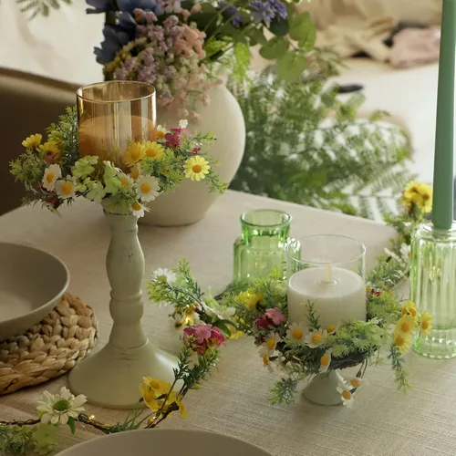 Vista 2 de MIYA LIFE Guirnalda de flores silvestres, guirnalda de luces de Pascua, funciona con pilas, con control remoto, margaritas multicolor y luces