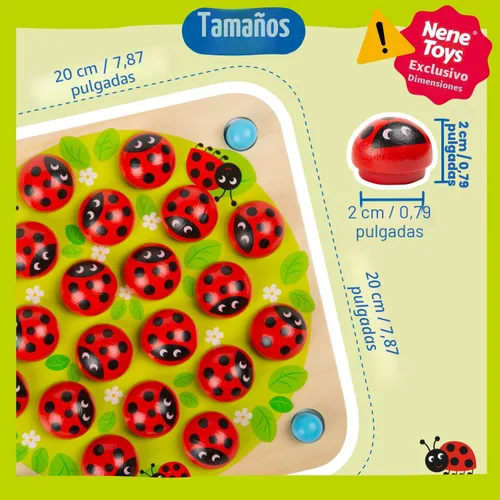 Vista 2 de Nene Toys Juego de Memoria del Jardín de la Mariquita – Juegos de Emparejar de Madera para Niños Pequeños de 3-5 – Juguete de Viaje para Niños