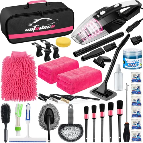 Vista 11 de Kit de limpieza para auto de 41 piezas Kit de limpieza y detalle interior con aspiradora de mano de alta potencia, cubo plegable, herramienta