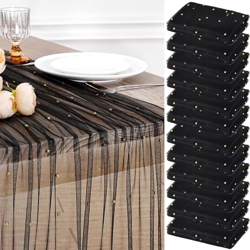 Vista 10 de LuoluoHouse Camino de Mesa de Perla para Centros de Mesa de Boda: Camino de Mesa de Perla de 10 pies, Decoración de Mesa de 29x120 Pulgadas de Tul