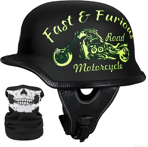Vista 8 de Casco de motocicleta de estilo alemán, casco de motocicleta aprobado por DOT, para adultos, hombres y mujeres, casco de media carcasa de cara