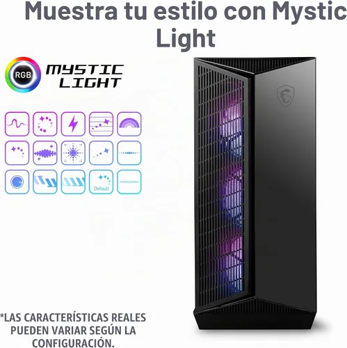 Vista 7 de MSI MPG GUNGNIR 111R Chasis de PC Gaming Mid Tower - Negro, 4 ventiladores ARGB de 120mm, USB 3.2 Gen2x2 Tipo-C, Panel de Vidrio Templado, Filtro
