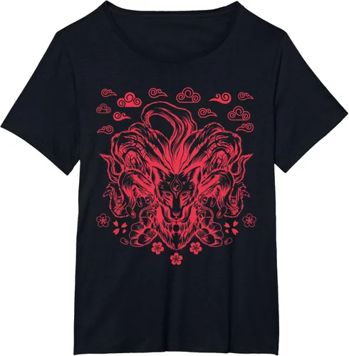 Vista 27 de Camiseta de anime japonés Nine Tails Fox Kitsune, Negro