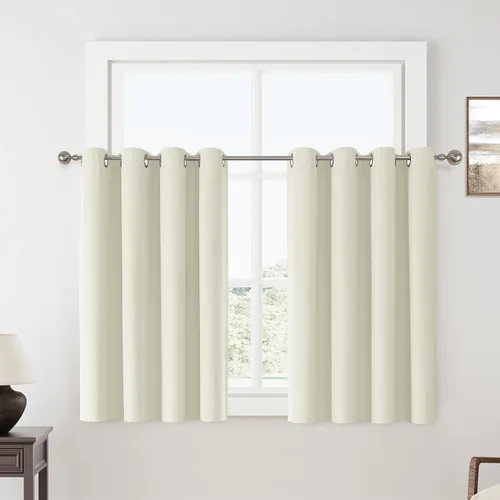 Vista 122 de ChrisDowa Cortinas 100% Opacas de Abedul Sólido de 45 Pulgadas de Largo, 2 Paneles para Dormitorio y Sala de Estar, Estilo Granja Oscurecedoras