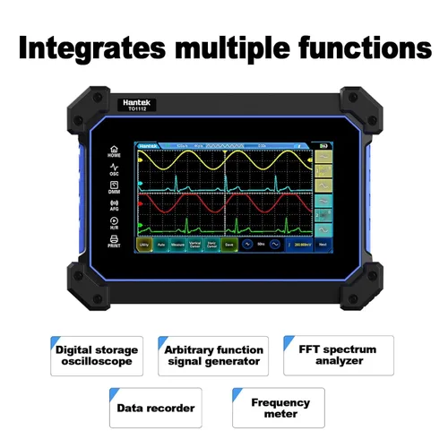 Vista 2 de Hantek TO1112 Osciloscopio de tableta con pantalla táctil, osciloscopio digital de mano de 2 canales, 110MHz