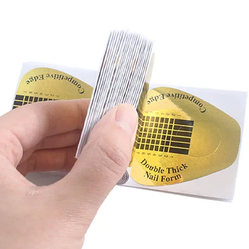 Vista 6 de VNC 200 Piezas Pegatinas de Formas para Uñas Acrílicas, Formas de Extensión de Arte de Uñas Gruesas Color Dorado Puntas de Extensión de Uñas
