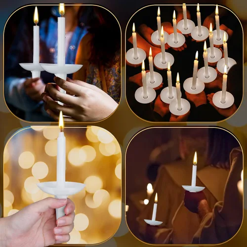 Vista 4 de MTLEE 100 juegos de velas blancas de vigilia de iglesia a granel con protectores de goteo de velas de plástico para servicio de velas, Navidad