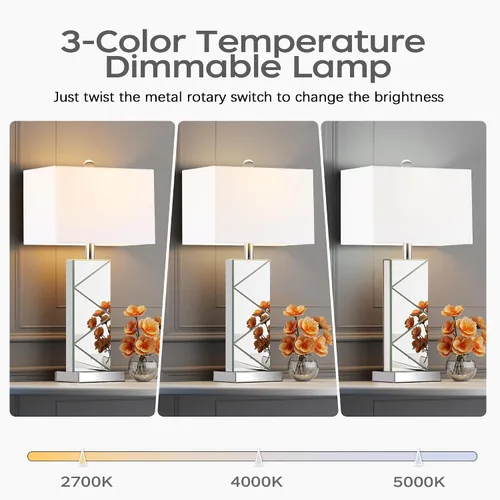 Vista 2 de Hamucd Juego de 2 Lámparas de Mesa de Noche con Espejo de 3 Temperaturas de Color para Sala de Estar, Lámparas de Mesitas de Noche Modernas