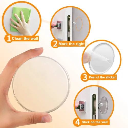 Vista 3 de Protector de pared para tope de puerta (paquete de 6) – Protector adhesivo reutilizable – Gel transparente, silencioso, absorbente de golpes