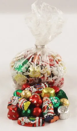 Vista 12 de Scott's Cakes Mezcla de chocolate de lujo envuelta en papel de aluminio navideño en una bolsa de bastón de caramelo de 8 onzas