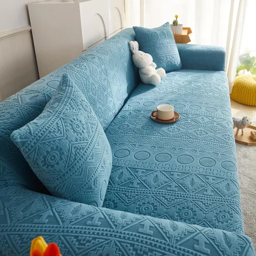 Vista 4 de vctops Funda elástica de jacquard geométrico bohemio para silla, súper suave, 1 pieza, de forro polar, protector de muebles antideslizante