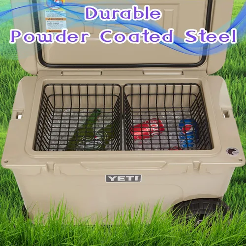 Vista 3 de Paquete de 2 cestas enfriadoras para YETI Tundra Haul, estante doble para doble almacenamiento, cesta de productos secos para enfriadores con ruedas