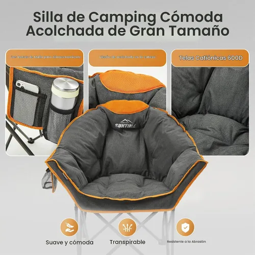Vista 4 de Silla de campamento cómoda acolchada de gran tamaño para adultos, silla de césped acolchada portátil, (paquete de 2) (naranja)