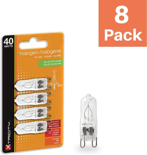 Vista 2 de Xtricity Bombilla halógena T4 JCD G9 de 40 W, 120 V 40 W, halógena, regulable, 400 lúmenes, 2700 K blanco suave, (paquete de 8)