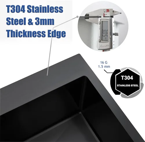 Vista 6 de Hotis Fregadero de Barra Negro Empotrable, Fregadero de Cocina Pequeño de 15x15 de Un Solo Tazón, Fregaderos Negros de Acero Inoxidable para Bar