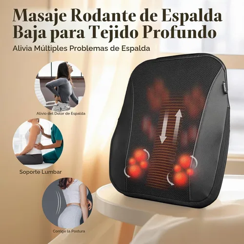 Vista 6 de CuPiLo Masajeador de espalda Shiatsu inalámbrico con calor para aliviar el Negro