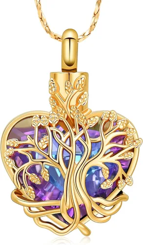 Vista 94 de Imrsanl Collar de urna de árbol de la vida con forma de corazón, joyería de cremación para hombres y mujeres, recuerdo, joyería conmemorativa