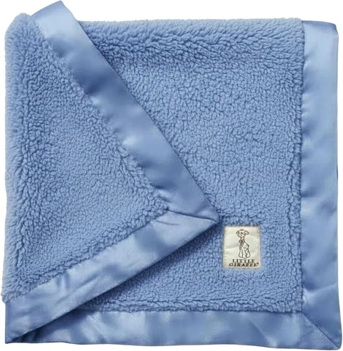 Vista 7 de Little Giraffe Manta de chenilla para bebé, felpilla suave con ribete satinado, 29 x 35 pulgadas, color azul, ultrasuave, suave y segura, ligera
