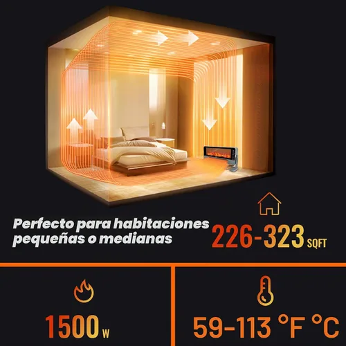 Vista 5 de Calentador de espacio, calentador de chimenea, calentadores para uso en interiores con efecto de llama 3D, aire acondicionado portátil de 1500 W