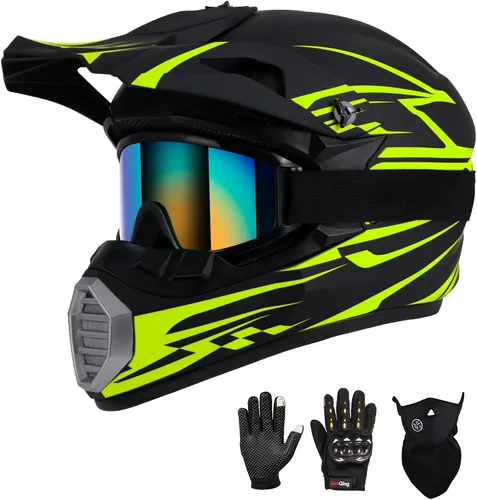 Vista 17 de Casco de motocross para niños y jóvenes aprobado por DOT, Casco de cara completa para ATV, moto de todoterreno y bicicleta de tierra para adultos