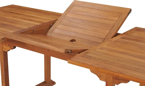 Vista 7 de Mesa rectangular de teca Elzas para patio al aire libre, hecha de madera maciza de teca de grado A