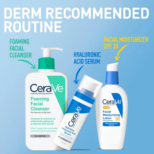 Vista 6 de CeraVe AM Loción hidratante facial con SPF 30, hidratante facial sin aceite con SPF, formulado con ácido hialurónico, niacinamida y ceramidas,