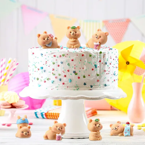Vista 4 de HyDren 15 figuras en miniatura de oso lindo oso para decoración de baby shower, decoración de pasteles de resina, decoración de pasteles, jardín