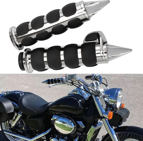 Vista 6 de Motocicleta 1 "mano apretones extremo barra manillar Spike cromo negro aluminio caucho