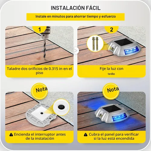 Vista 6 de VEVOR Paquete de 16 luces solares para entrada con botón de interruptor, luces de cubierta impermeables, muelle inalámbrico, 6 LED para advertencia