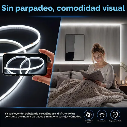 Vista 4 de GUPUP - Cuerda de luz giratoria COB de 16.4 pies, tira de luz LED blanca, 6500K 24V Blanco
