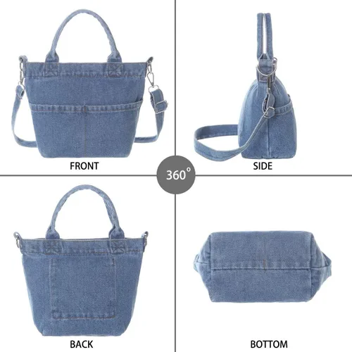 Vista 7 de AOCINA Denim Purse Jean Travel Tote Bags for Women Beach Bag Denim Purses and Handbags for Teen Girls Women
