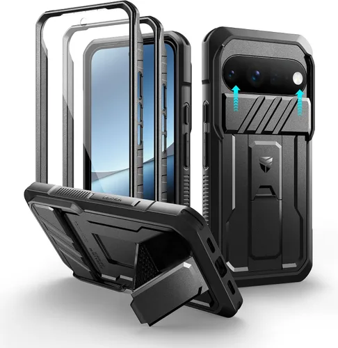 Vista 24 de Dexnor Funda para Google Pixel 9 Pro XL con cubierta deslizante para cámara y protector de pantalla integrado y soporte de alta resistencia, funda