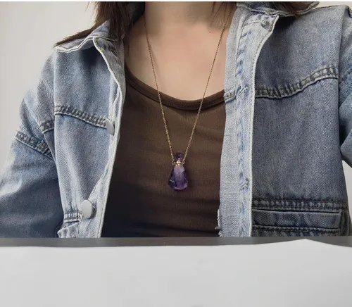 Vista 53 de Perfume Bottle Necklace Heart Shape, Amethyst Necklace Healing Crystal for Women, Essential Oil Diffuser Bottle Necklace Jewelry for Liquid