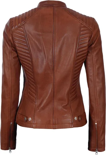 Vista 3 de Chaquetas de cuero para mujer, Marrón