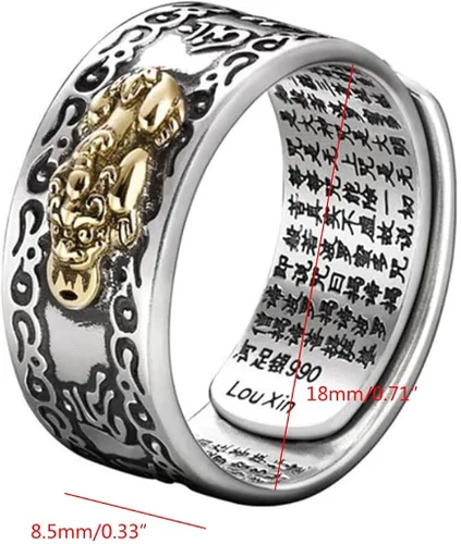 Vista 9 de SANGHAI Feng Shui Pixiu Anillo Feng Shui Pixiu Mani Mantra Protección de Riqueza Anillo Amuleto Riqueza Abierto Abierto Anillo Budista Joyería