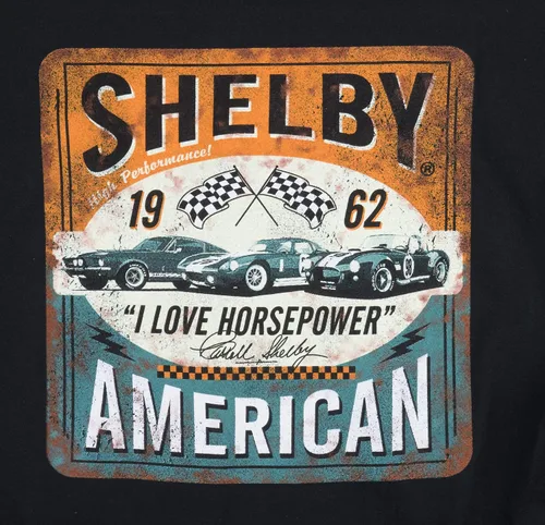 Vista 5 de Camiseta Shelby American I Love Horesepower 100% algodón preencogida Simple, limpia y afilada Negro