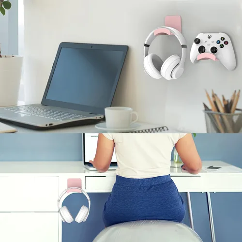 Vista 6 de HomeMount Soporte para auriculares, soporte adhesivo para auriculares, soporte de escritorio para la mayoría de auriculares y controladores