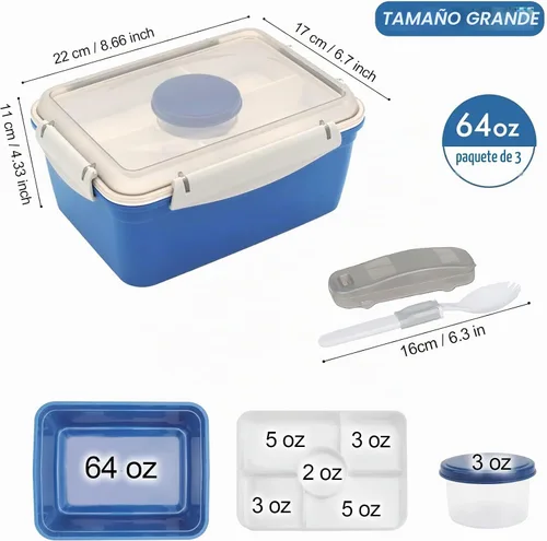 Vista 4 de Contenedores de ensalada de 64 onzas para el almuerzo, paquete de 3 cajas
